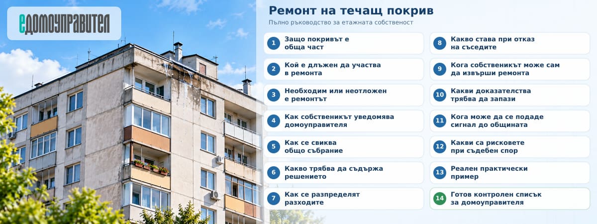 Ремонт на течащ покрив в етажна собственост
